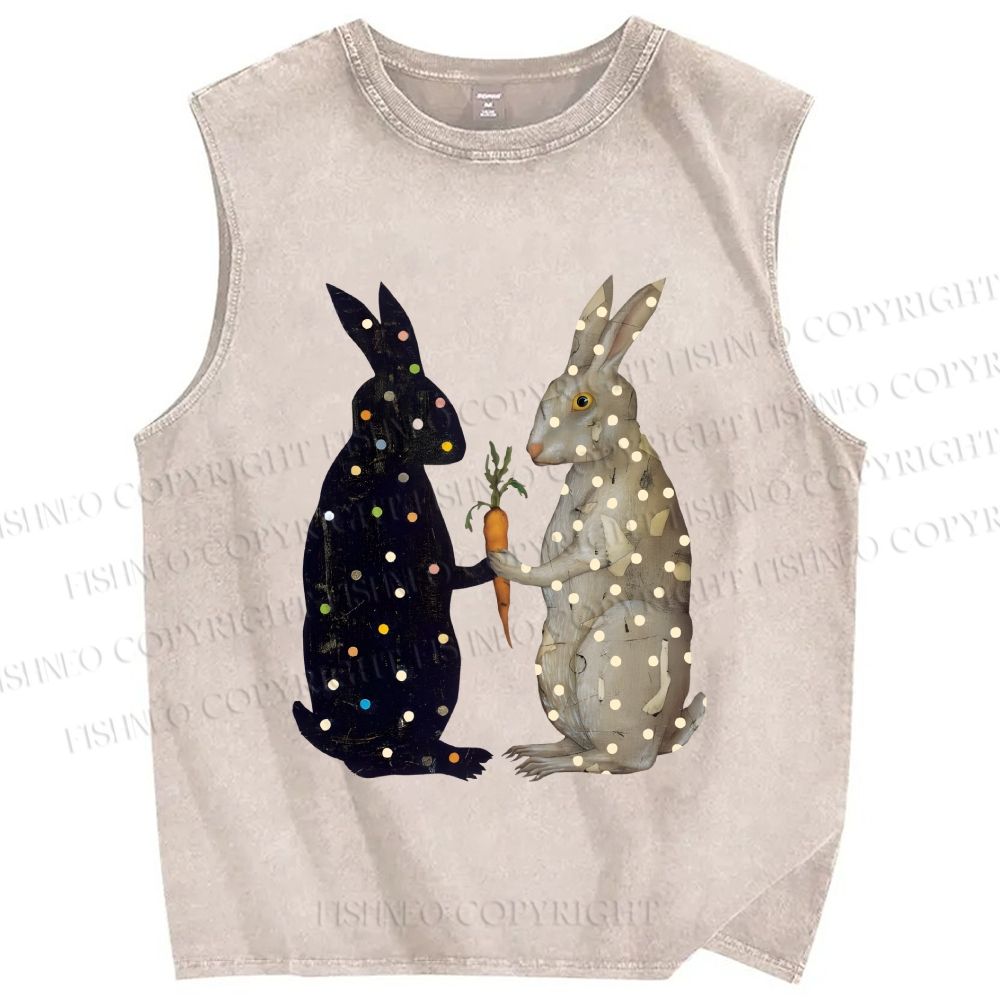 Unisex Rabbits With Dots Holding a Carrot Printed Washed Tank Top