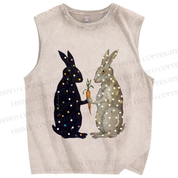 Unisex Rabbits With Dots Holding a Carrot Printed Washed Tank Top