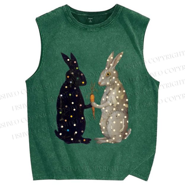 Unisex Rabbits With Dots Holding a Carrot Printed Washed Tank Top