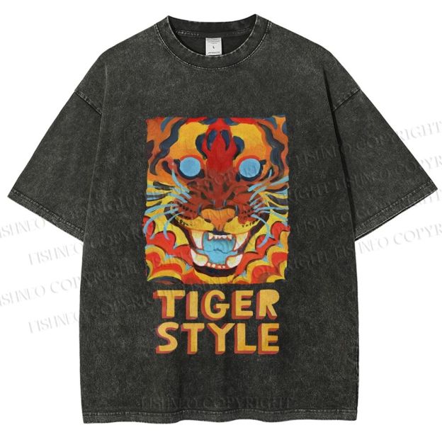 Unisex Tiger Printed Washed Tee
