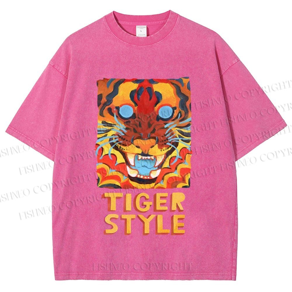 Unisex Tiger Printed Washed Tee