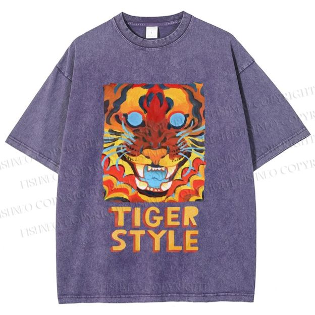 Unisex Tiger Printed Washed Tee