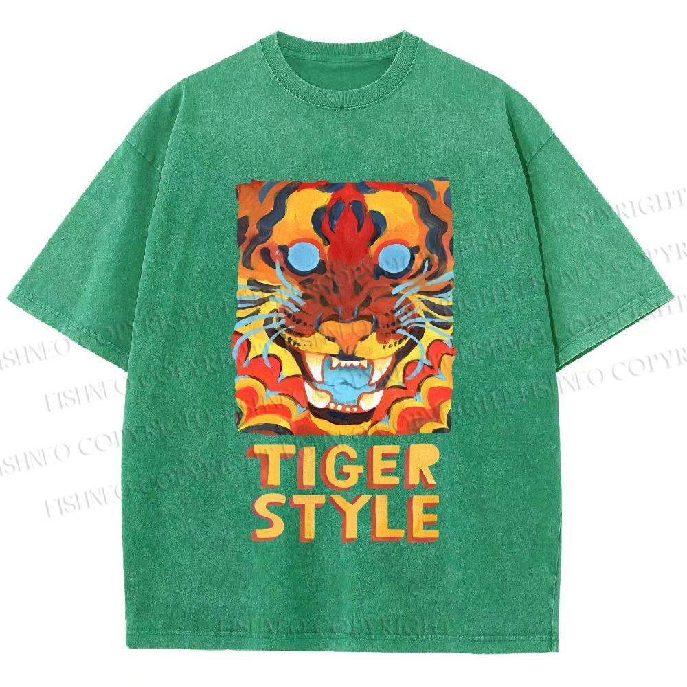 Unisex Tiger Printed Washed Tee