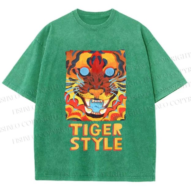 Unisex Tiger Printed Washed Tee