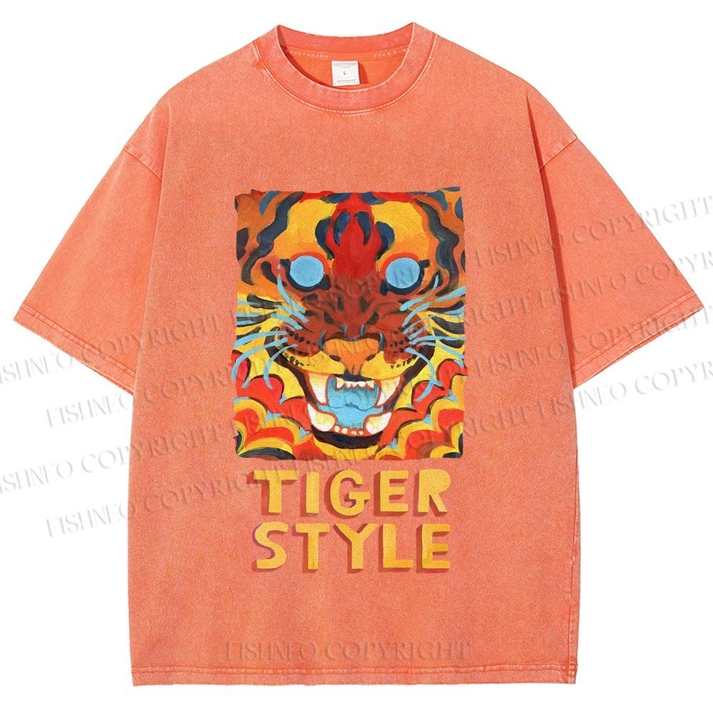 Unisex Tiger Printed Washed Tee