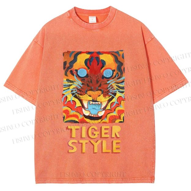 Unisex Tiger Printed Washed Tee