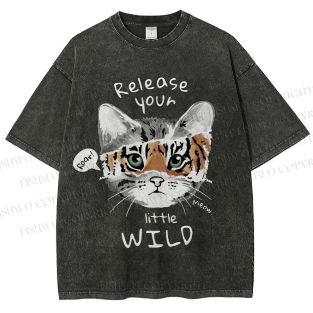 Unisex Release Your Little Wild Cat Printed Washed Tee
