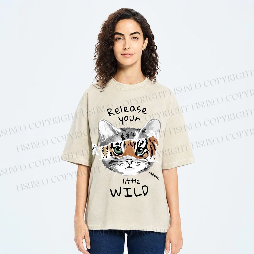 Unisex Release Your Little Wild Cat Printed Washed Tee
