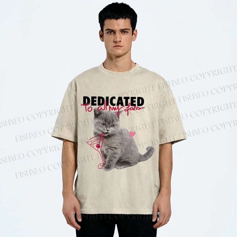 Unisex Cocktail Cat Dedicated to Fans Printed Washed Tee