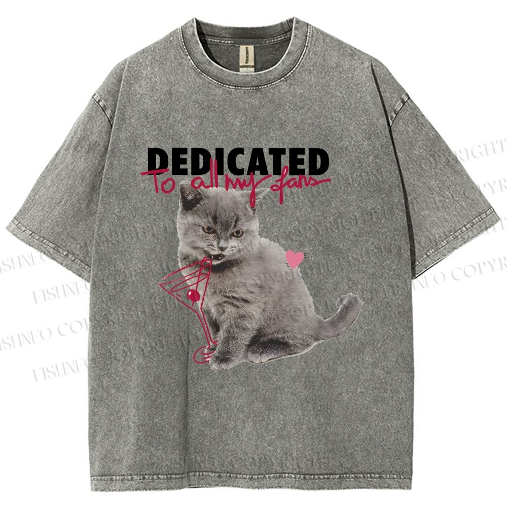 Unisex Cocktail Cat Dedicated to Fans Printed Washed Tee