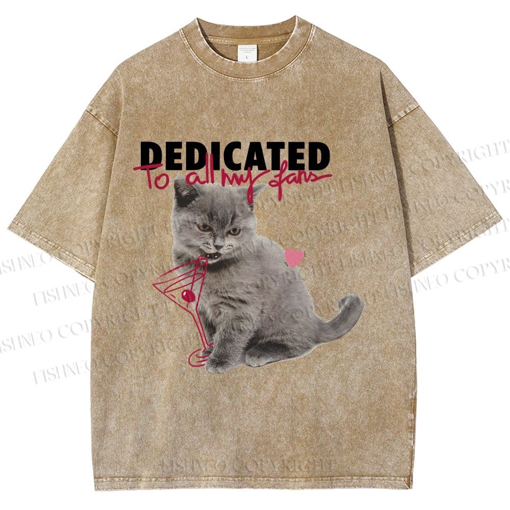 Unisex Cocktail Cat Dedicated to Fans Printed Washed Tee