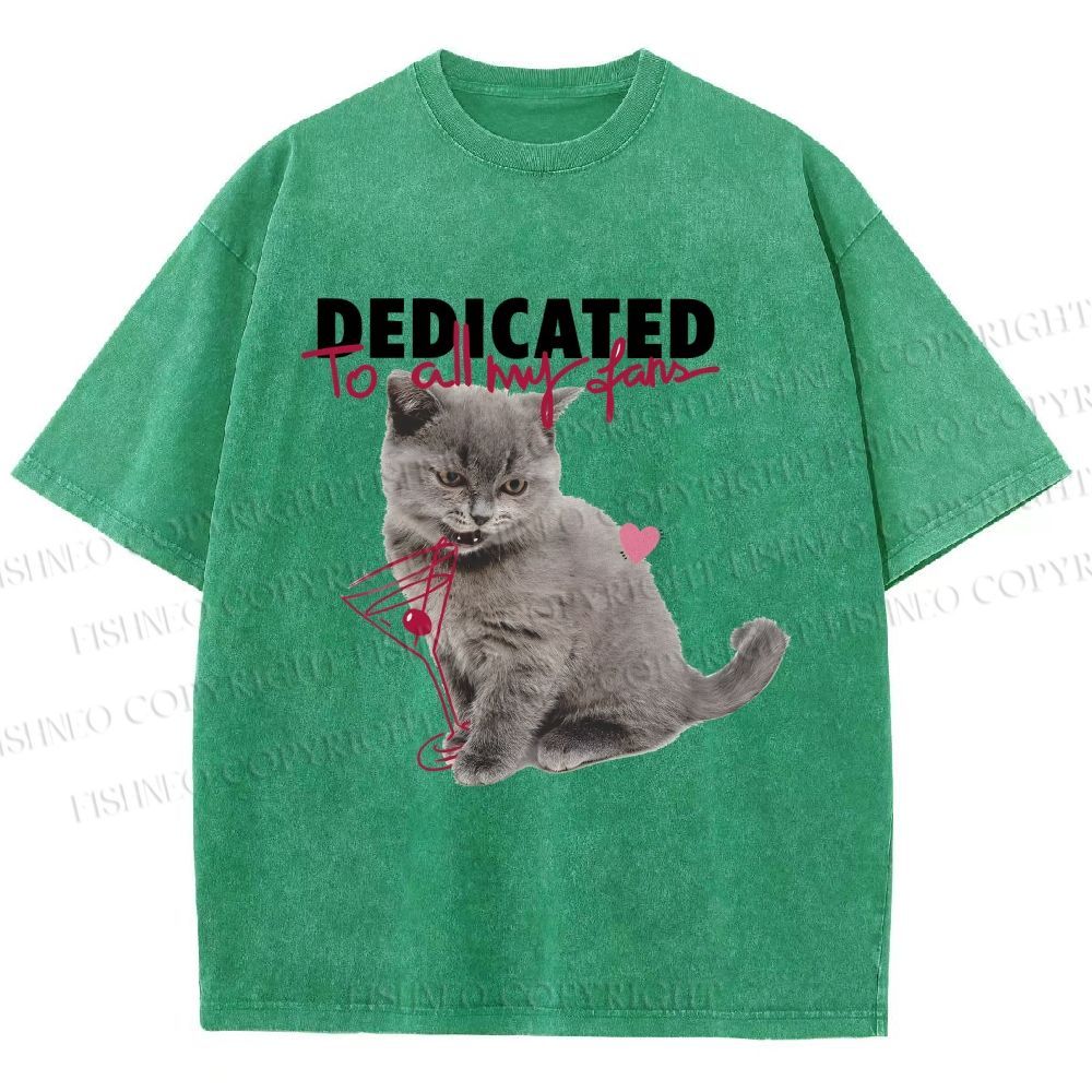 Unisex Cocktail Cat Dedicated to Fans Printed Washed Tee