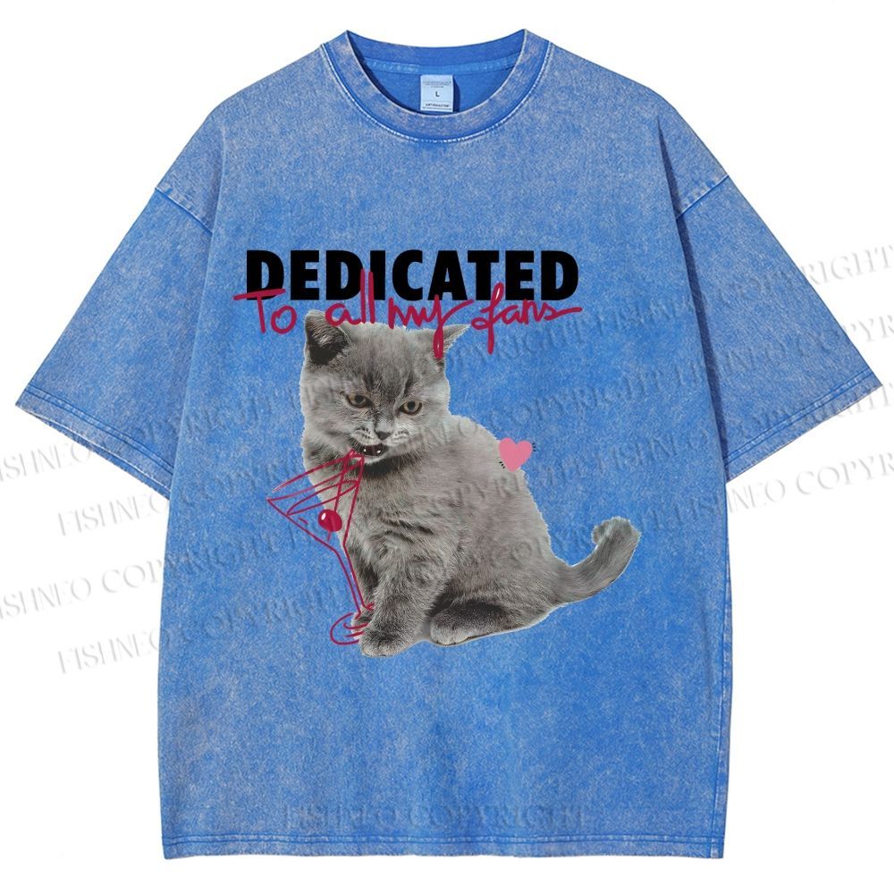Unisex Cocktail Cat Dedicated to Fans Printed Washed Tee
