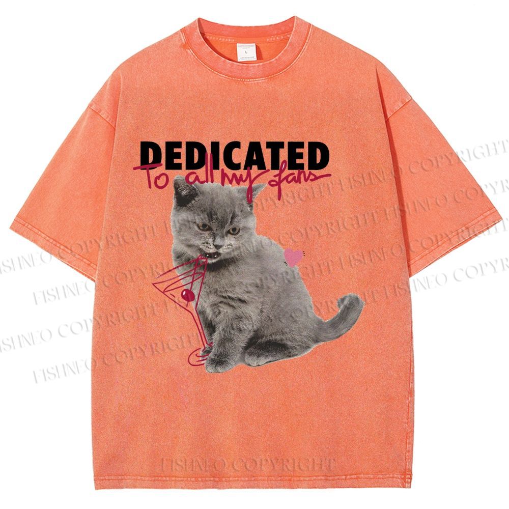 Unisex Cocktail Cat Dedicated to Fans Printed Washed Tee