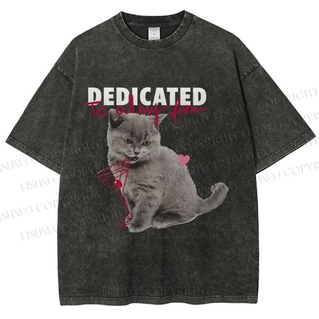 Unisex Cocktail Cat Dedicated to Fans Printed Washed Tee