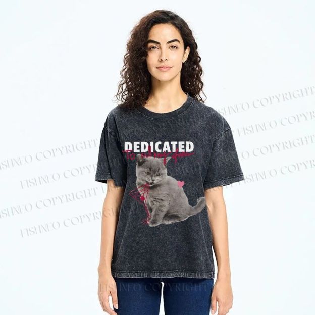 Unisex Cocktail Cat Dedicated to Fans Printed Washed Tee