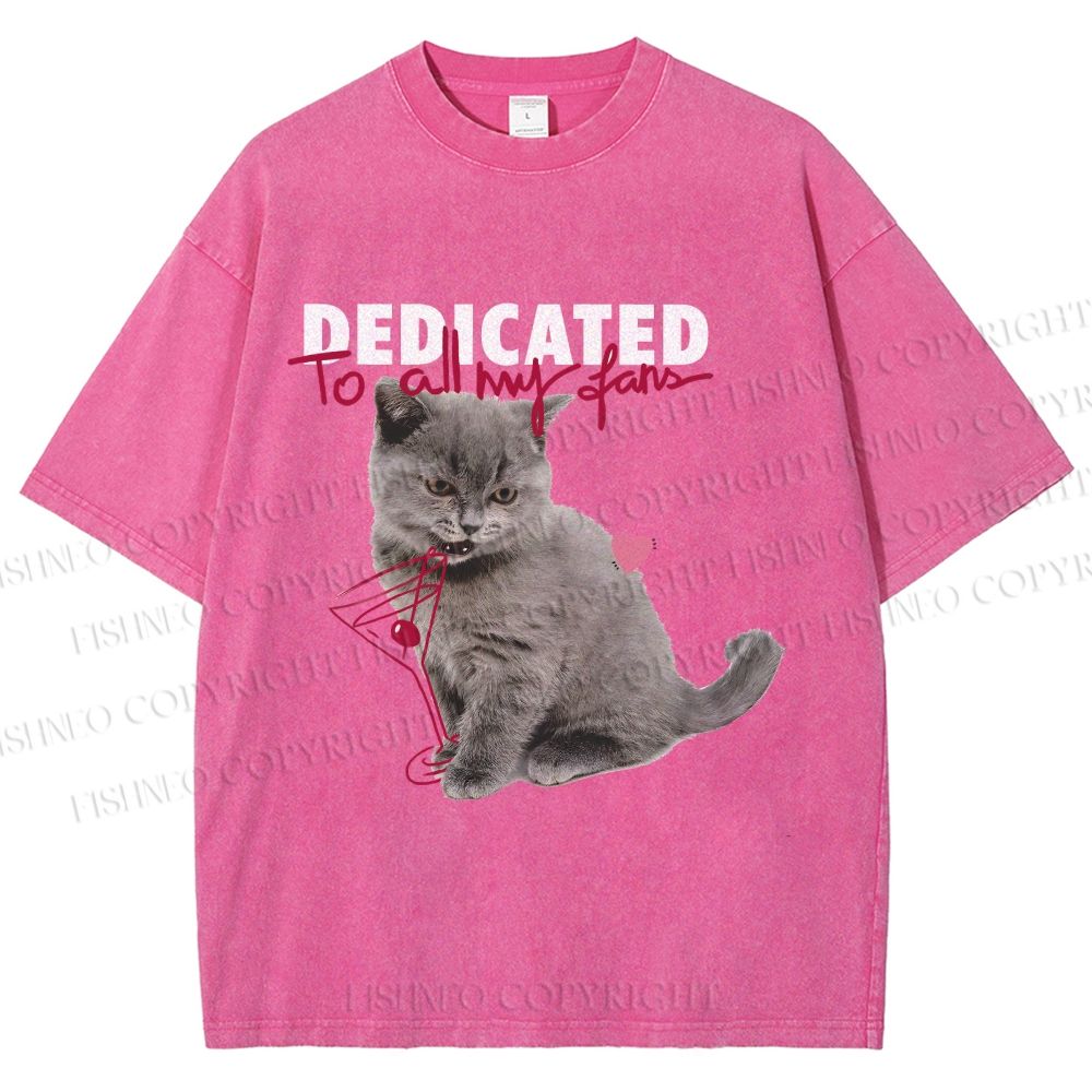 Unisex Cocktail Cat Dedicated to Fans Printed Washed Tee