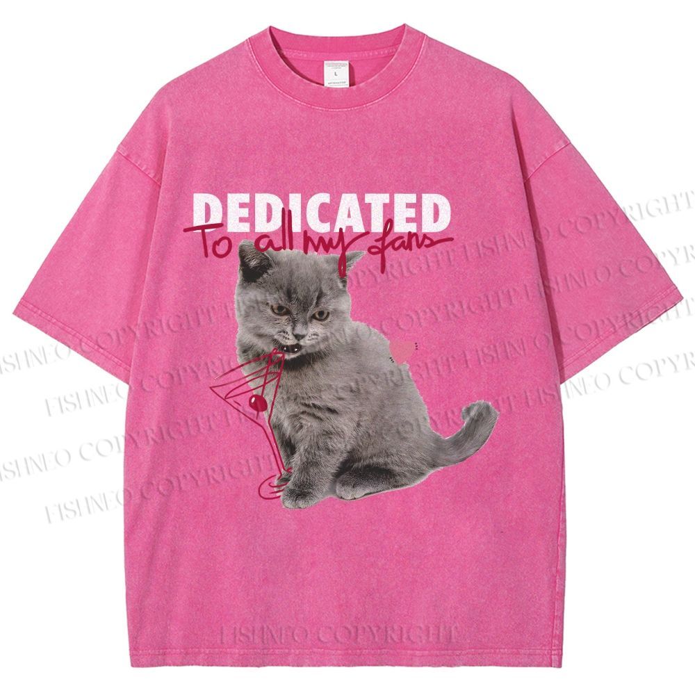 Unisex Cocktail Cat Dedicated to Fans Printed Washed Tee