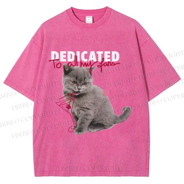Unisex Cocktail Cat Dedicated to Fans Printed Washed Tee