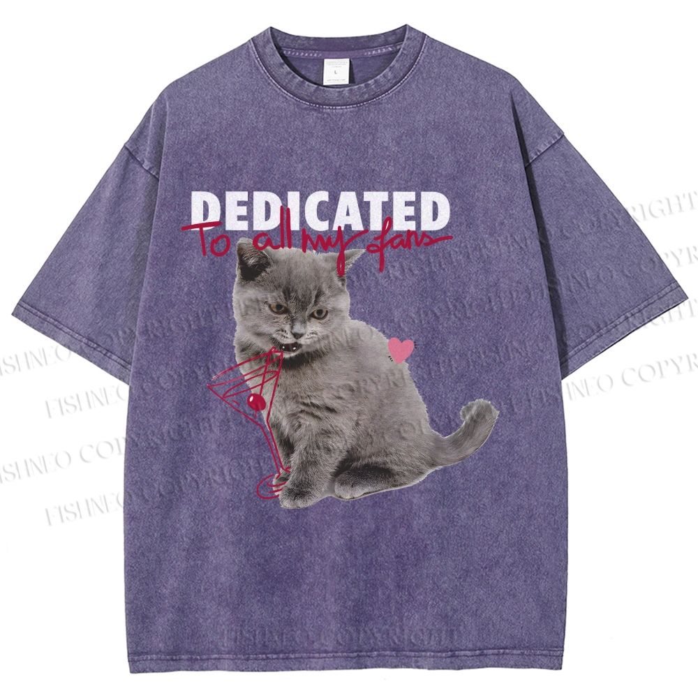 Unisex Cocktail Cat Dedicated to Fans Printed Washed Tee