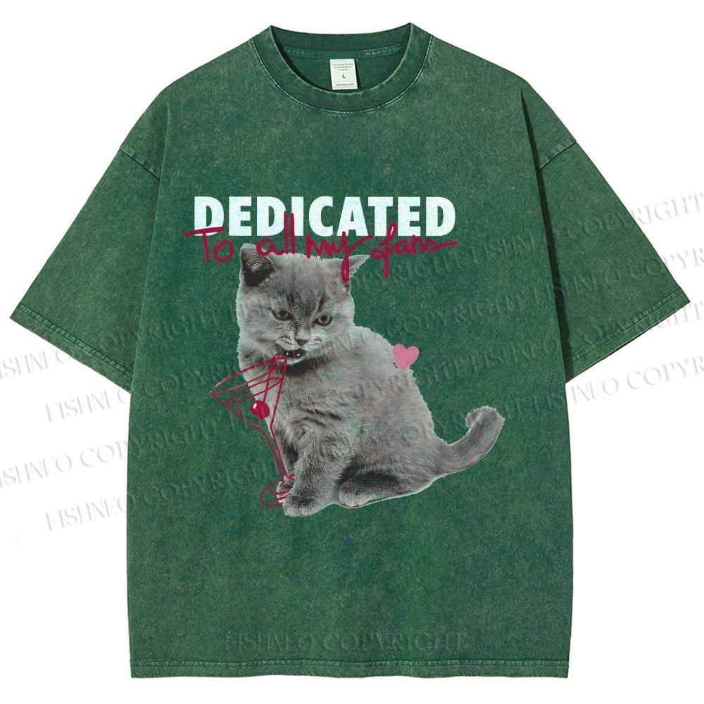 Unisex Cocktail Cat Dedicated to Fans Printed Washed Tee