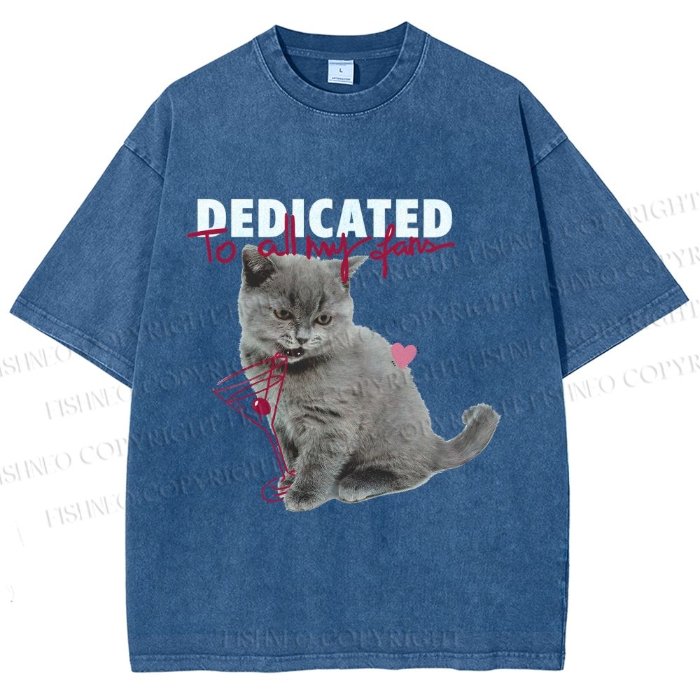 Unisex Cocktail Cat Dedicated to Fans Printed Washed Tee