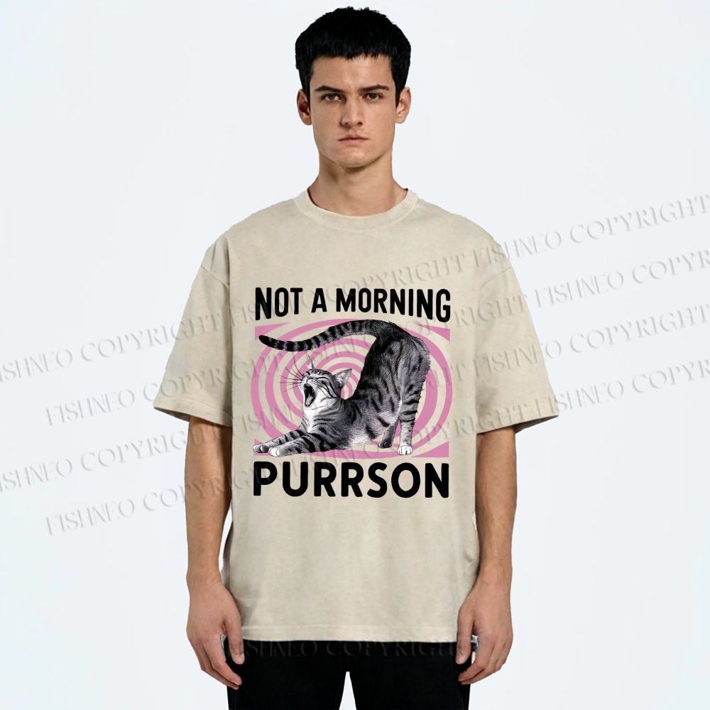 Unisex Not a Morning Purrson Cat Printed Washed Tee