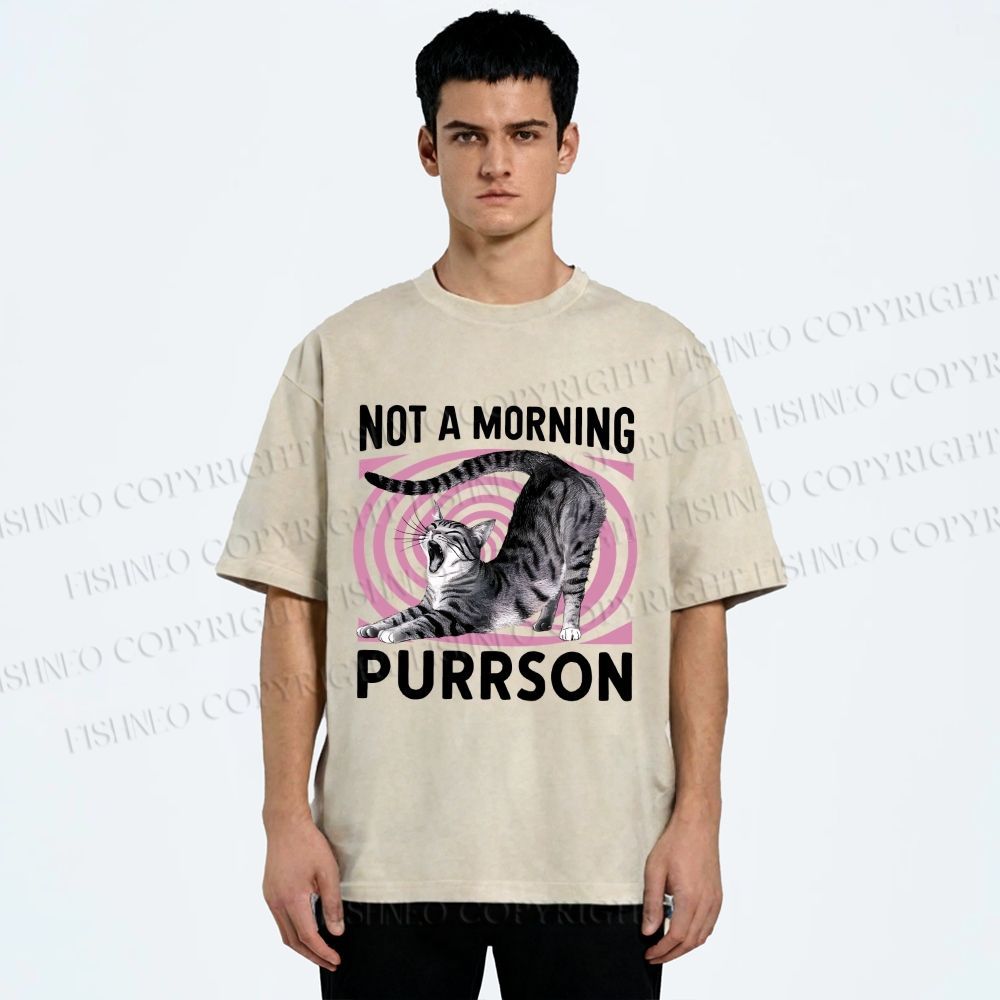 Unisex Not a Morning Purrson Cat Printed Washed Tee