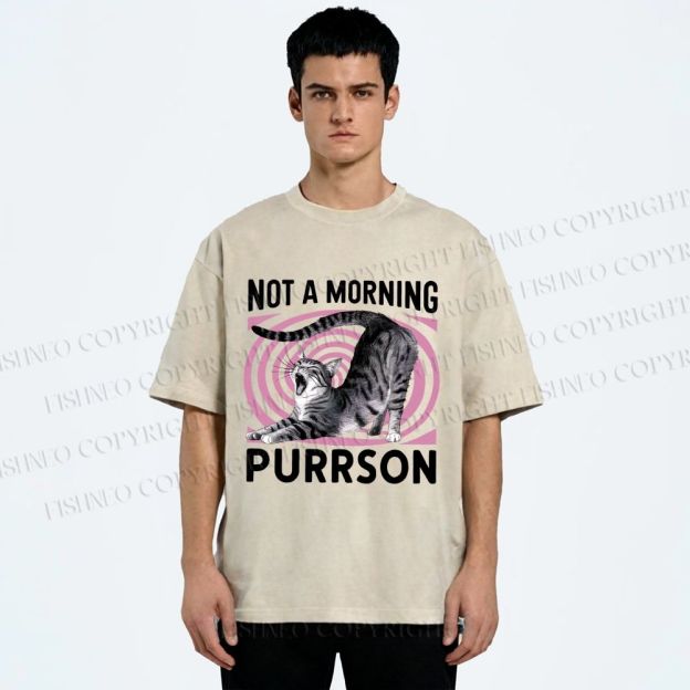 Unisex Not a Morning Purrson Cat Printed Washed Tee