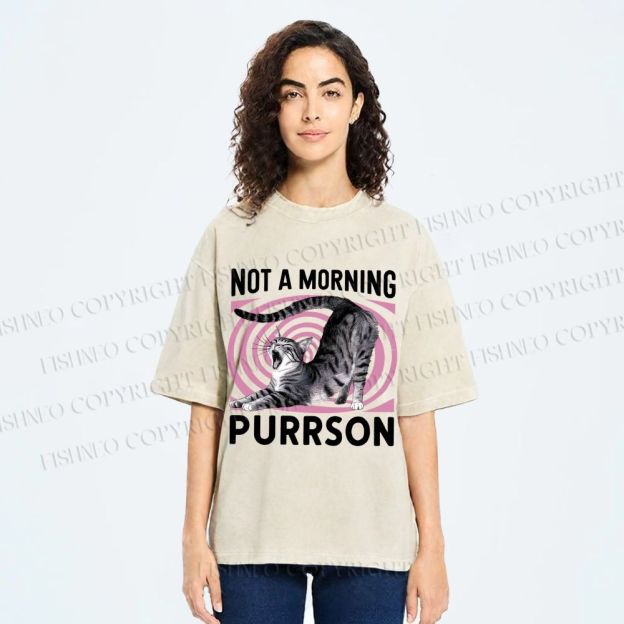 Unisex Not a Morning Purrson Cat Printed Washed Tee