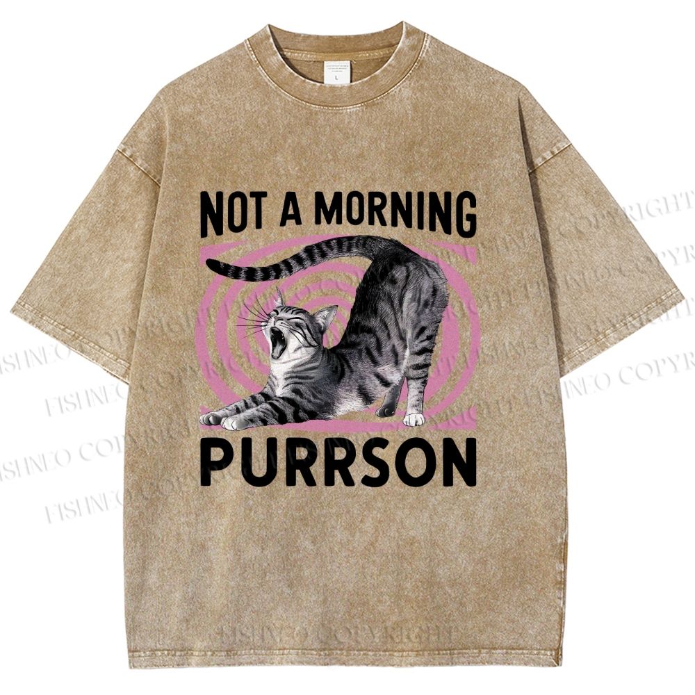 Unisex Not a Morning Purrson Cat Printed Washed Tee