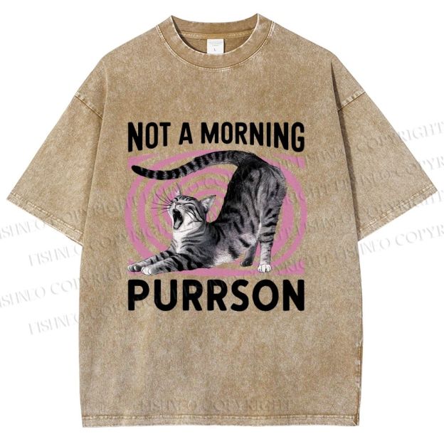 Unisex Not a Morning Purrson Cat Printed Washed Tee