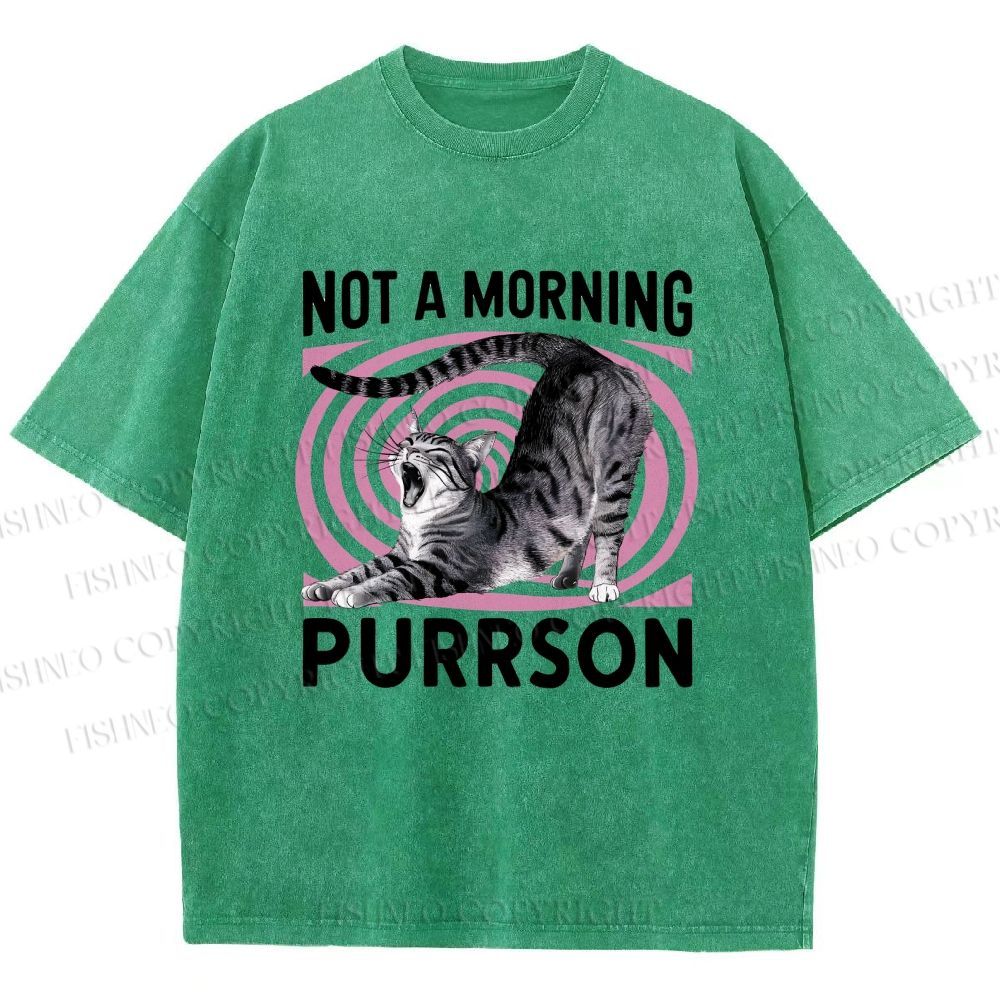 Unisex Not a Morning Purrson Cat Printed Washed Tee