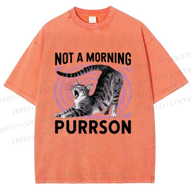 Unisex Not a Morning Purrson Cat Printed Washed Tee