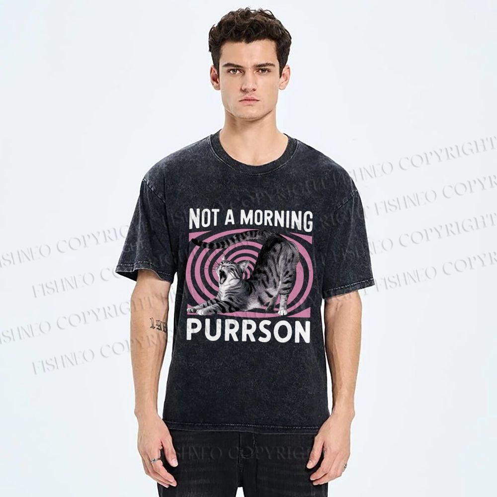 Unisex Not a Morning Purrson Cat Printed Washed Tee
