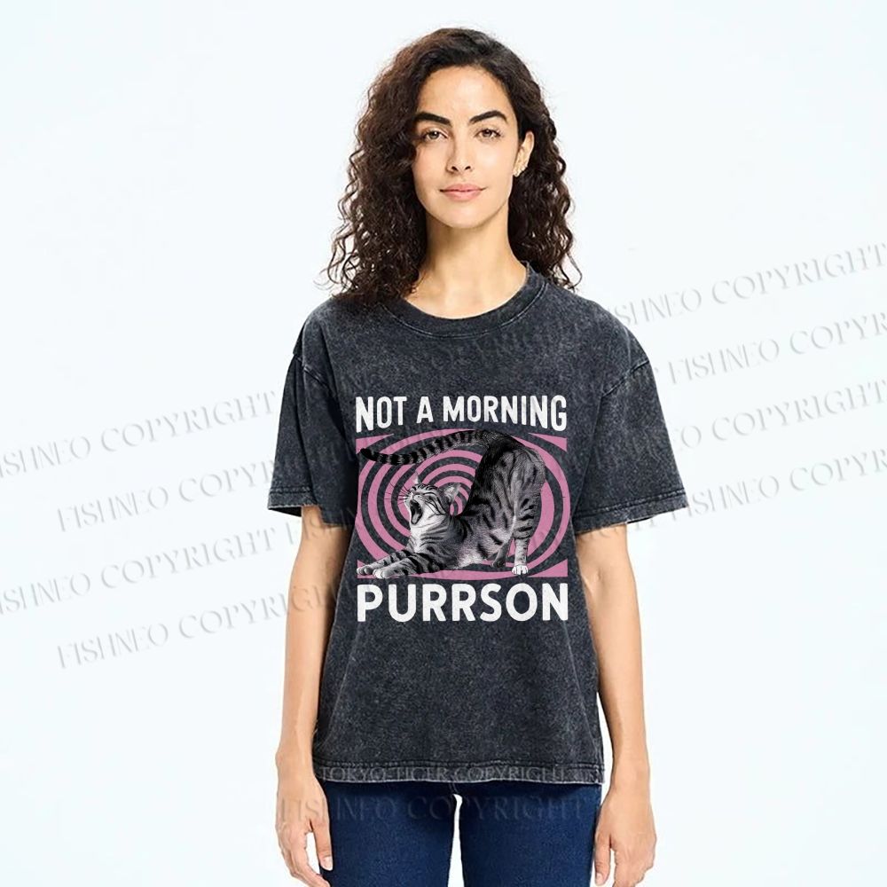 Unisex Not a Morning Purrson Cat Printed Washed Tee