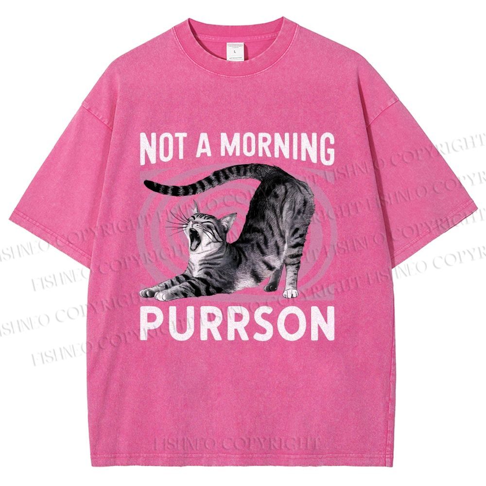 Unisex Not a Morning Purrson Cat Printed Washed Tee