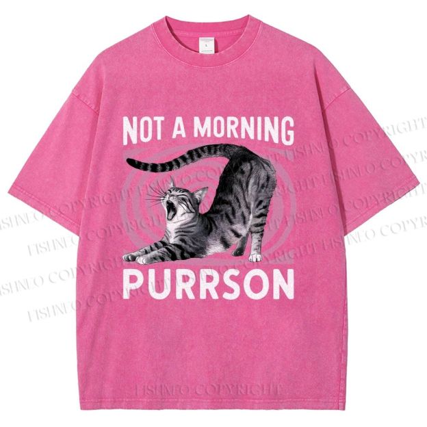 Unisex Not a Morning Purrson Cat Printed Washed Tee