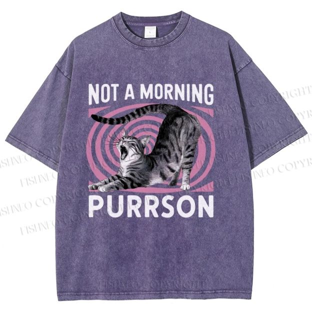 Unisex Not a Morning Purrson Cat Printed Washed Tee