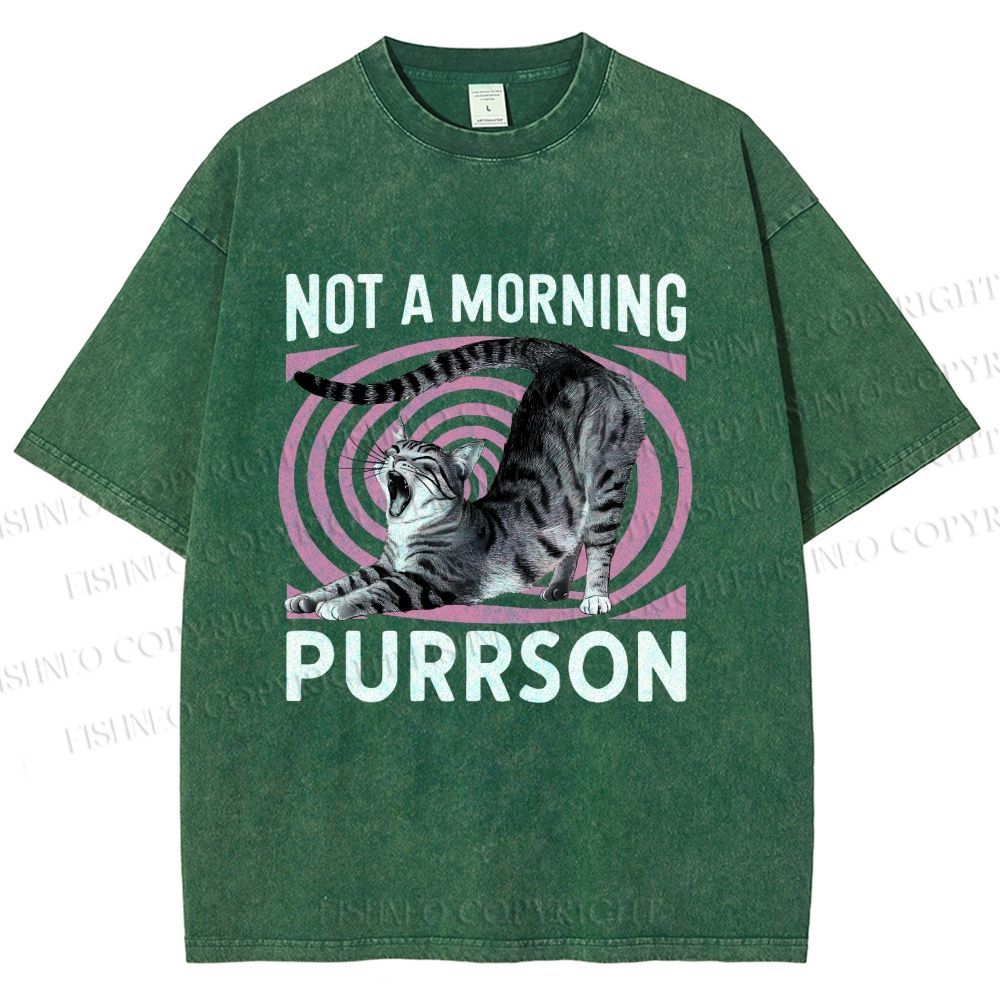 Unisex Not a Morning Purrson Cat Printed Washed Tee