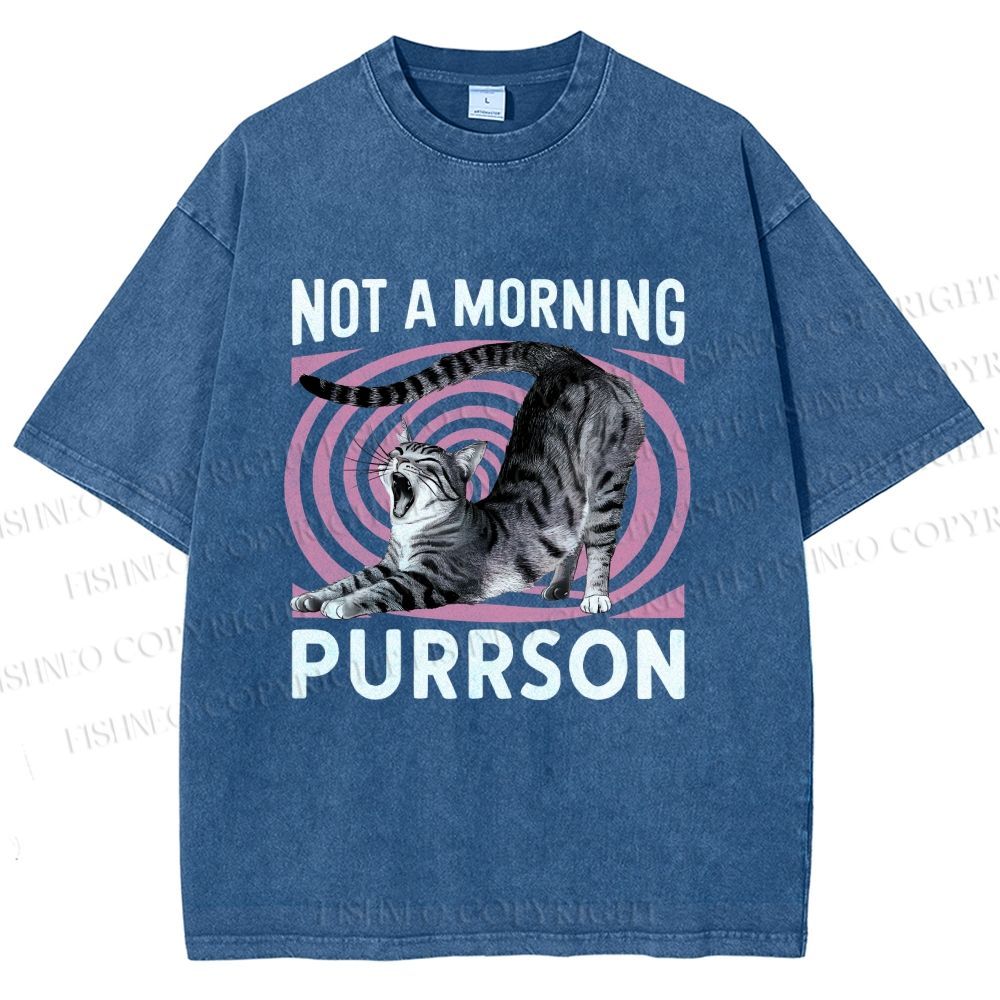 Unisex Not a Morning Purrson Cat Printed Washed Tee