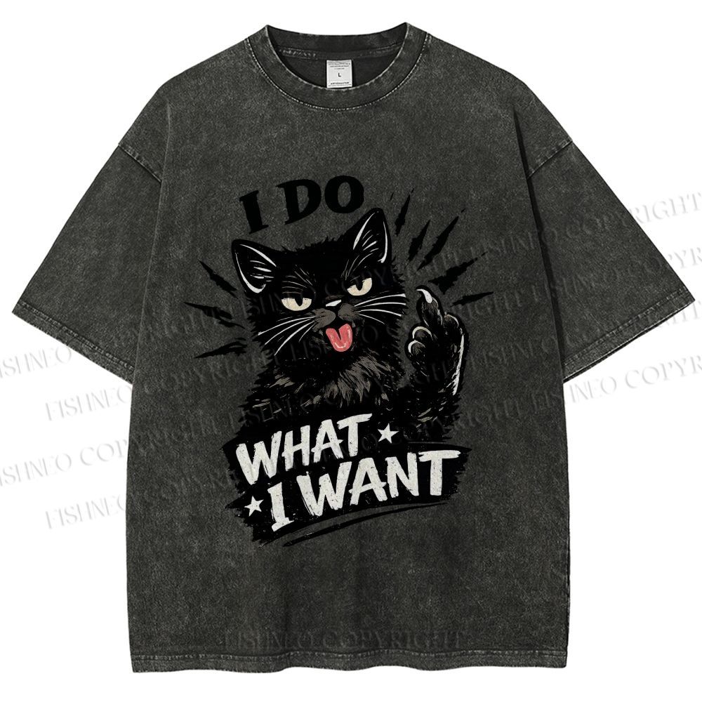 Unisex I Do What I Want Cat Printed Washed Tee