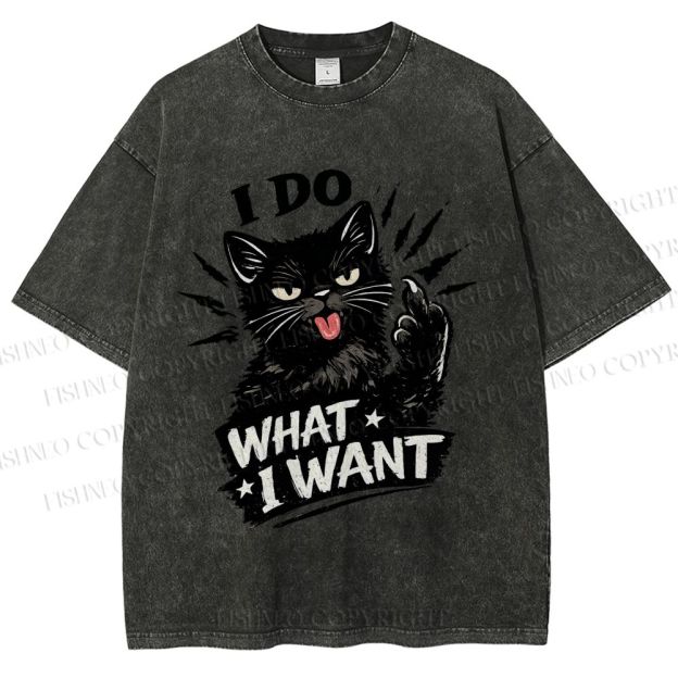 Unisex I Do What I Want Cat Printed Washed Tee