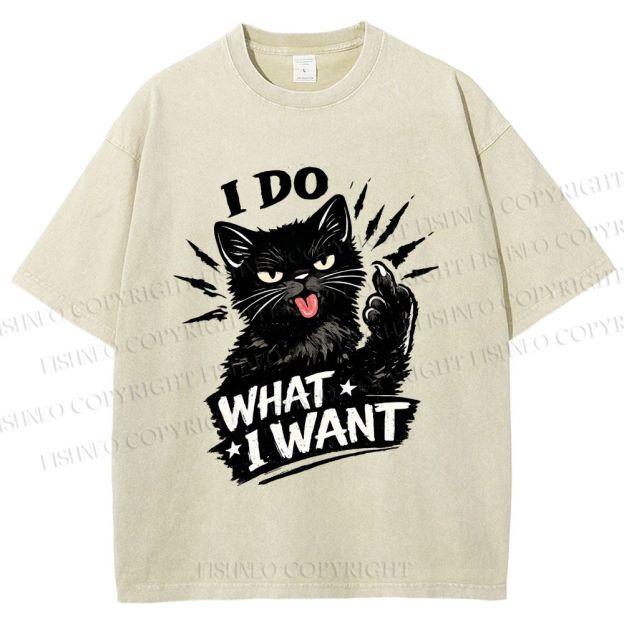 Unisex I Do What I Want Cat Printed Washed Tee