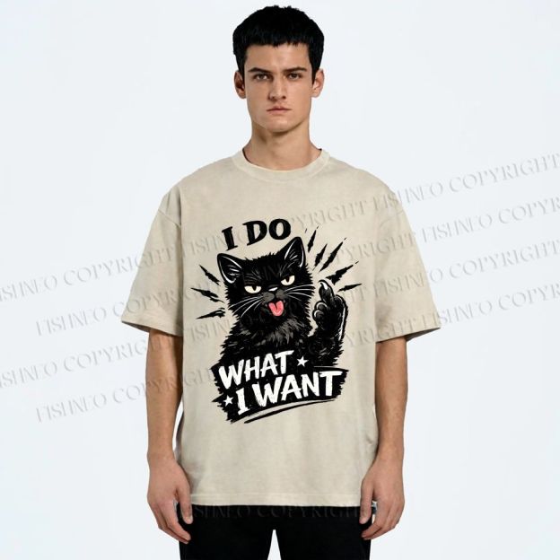 Unisex I Do What I Want Cat Printed Washed Tee