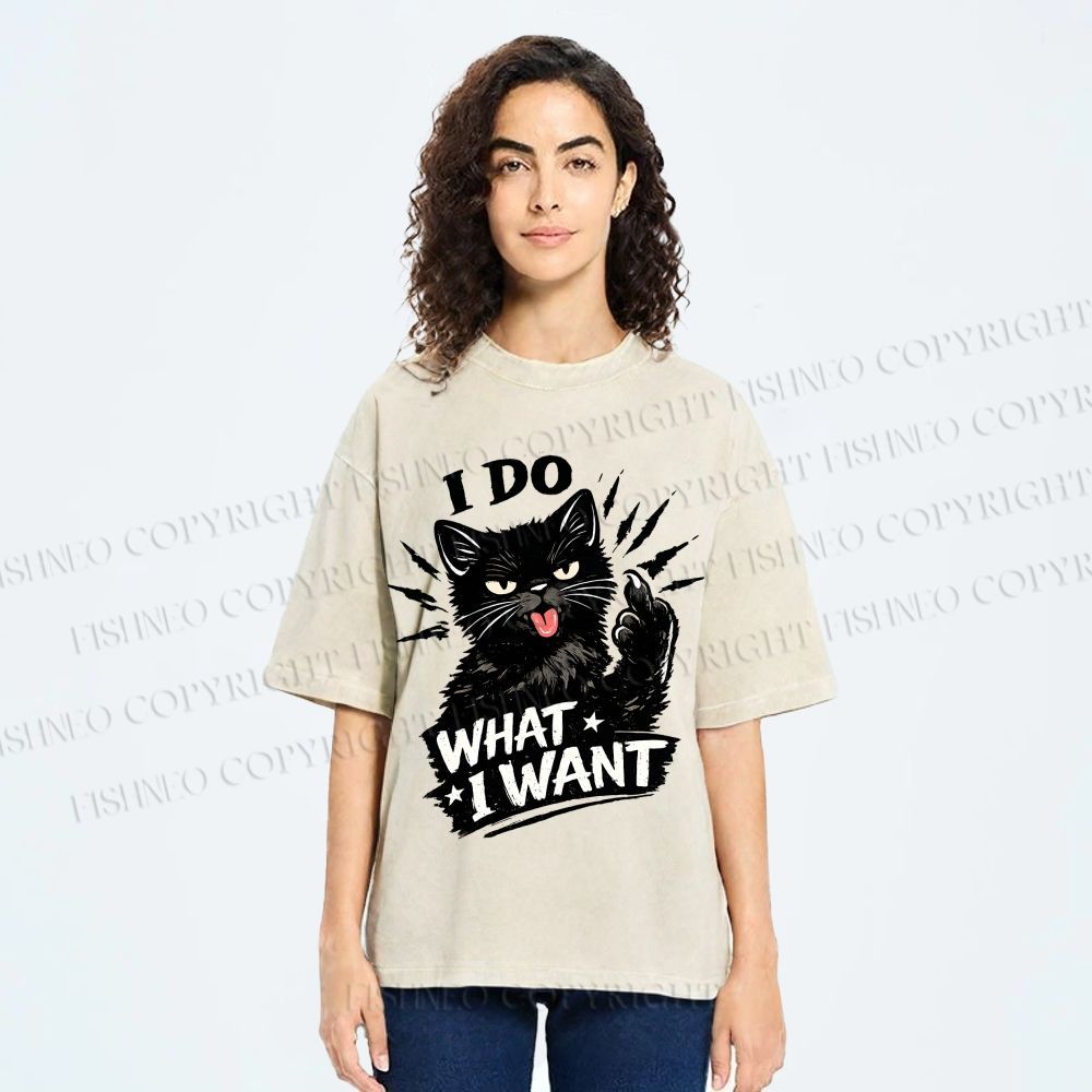 Unisex I Do What I Want Cat Printed Washed Tee