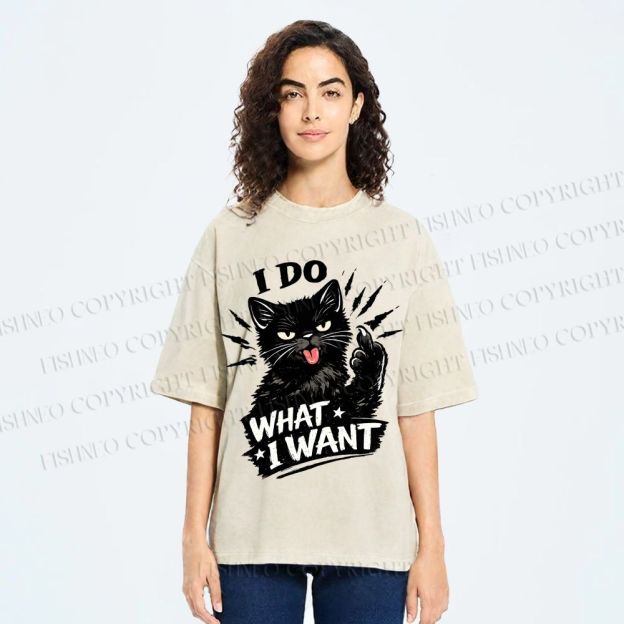 Unisex I Do What I Want Cat Printed Washed Tee