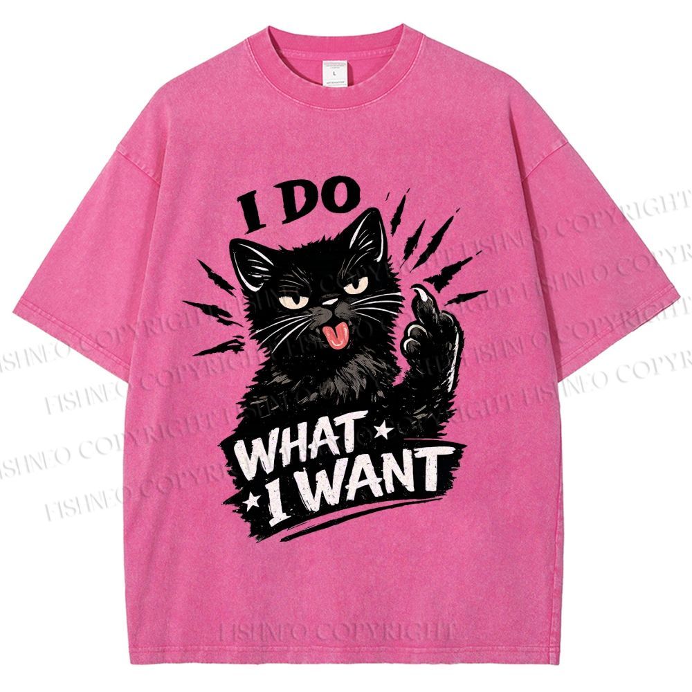 Unisex I Do What I Want Cat Printed Washed Tee