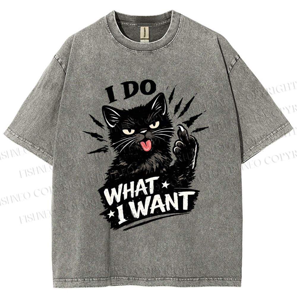 Unisex I Do What I Want Cat Printed Washed Tee