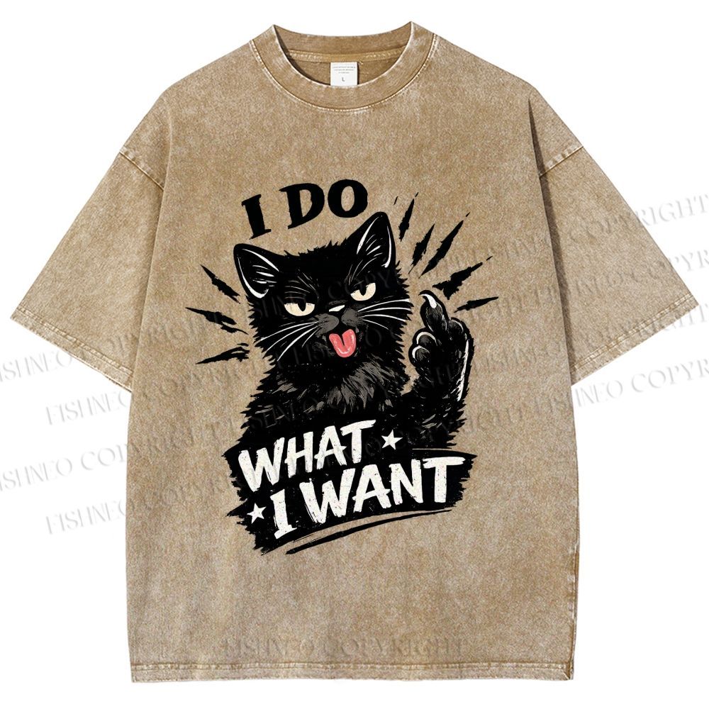 Unisex I Do What I Want Cat Printed Washed Tee